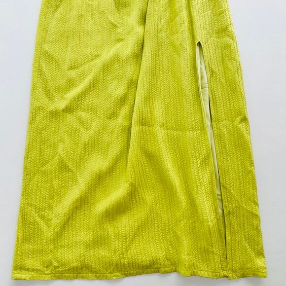 Lela Rose Chartreuse Yellow Maxi Dress Size 4 Silk Formal Wedding High Neck - Picture 2 of 10